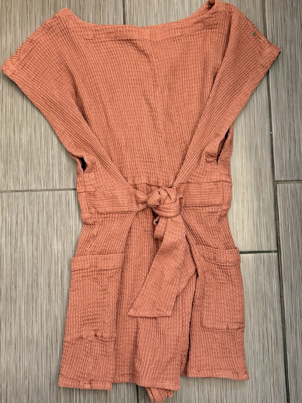 Free People Pull Me In Romper Size Large Brown Waffle Textured Cotton Open Back
